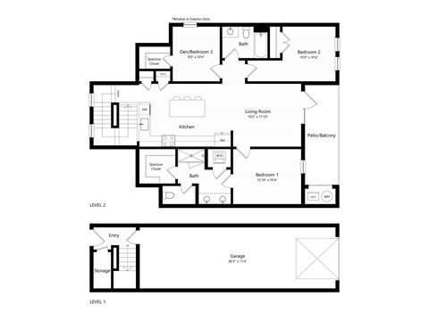 Floor plan for 2 beds, 2 baths, 1210 sqft